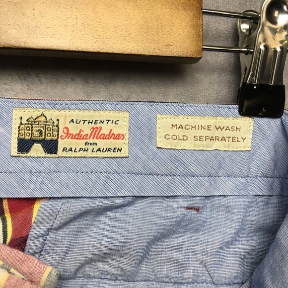 Polo Mens Plaid‎ India Madras Shorts sz 32 Red Green Classic Fit Cotton Quilted - Picture 4 of 9